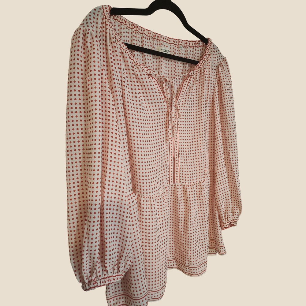 Max Studio London Red Polka Dot Peasant Blouse Boho Balloon Sleeve Top 3X Retro
